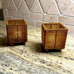 Gold Beaded Tea Light Candle Holders